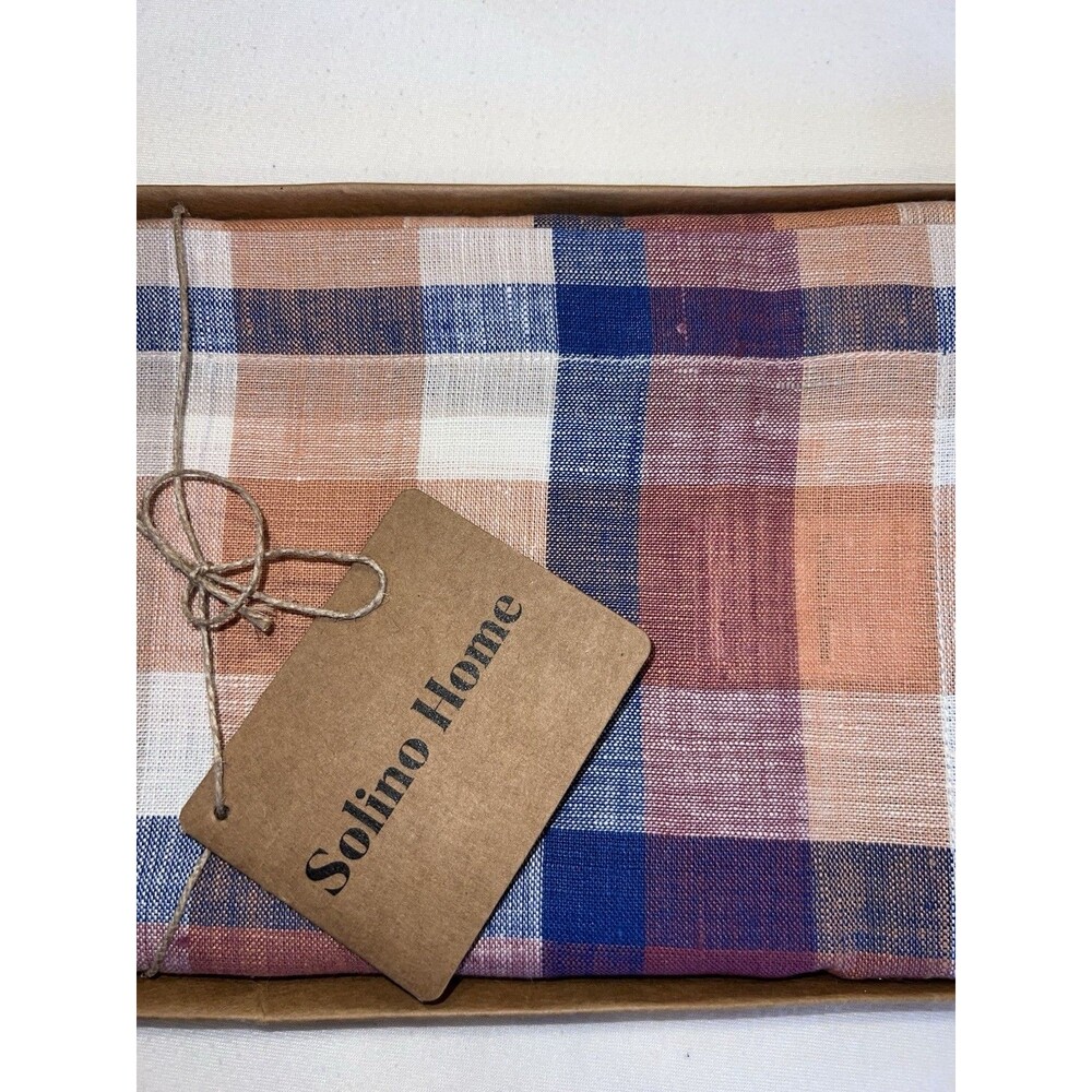 Solino Home 100% Pure Linen Fall Flavors Madras Table Runner 14 x 90 Inches Fall